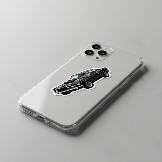 Retro 8-Bit Black Muscle Car Sticker | Classic Mustang Style Pixel Art Decal | Kiss-Cut Vinyl for Mechanics, Laptops & Toolboxes