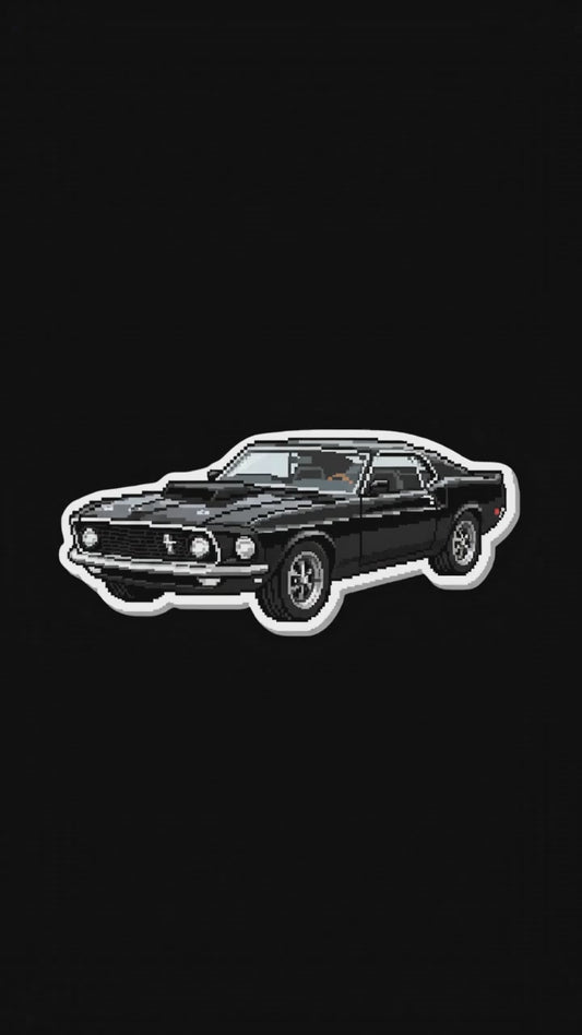 Retro 8-Bit Black Muscle Car Sticker | Classic Mustang Style Pixel Art Decal | Kiss-Cut Vinyl for Mechanics, Laptops & Toolboxes