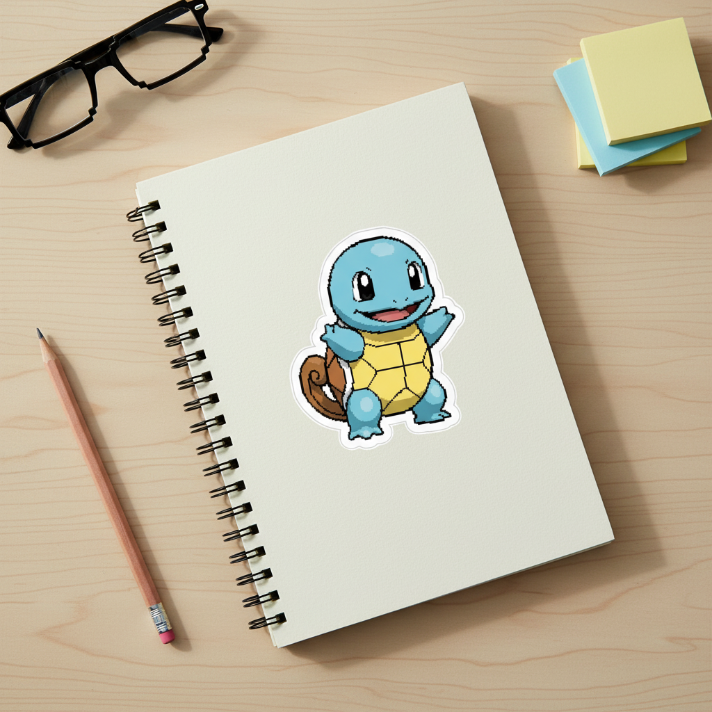 Cute Blue Pixel Art Turtle Sticker, Happy Cartoon Amphibian Decal, Kawaii Gaming Character Kiss-Cut Vinyl