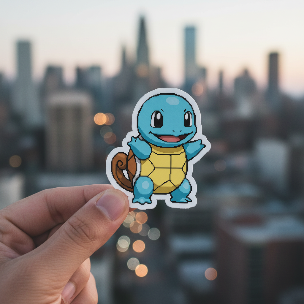 Cute Blue Pixel Art Turtle Sticker, Happy Cartoon Amphibian Decal, Kawaii Gaming Character Kiss-Cut Vinyl